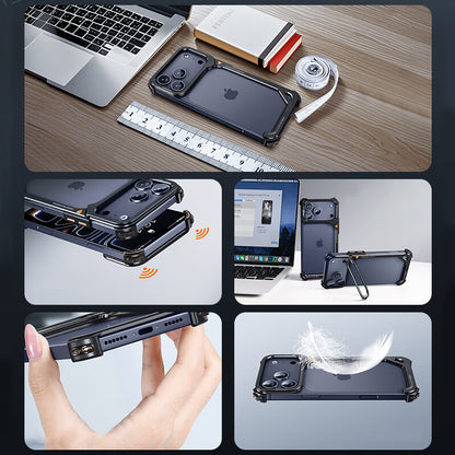 Oatsbasf 9 Shell Invisible Kickstand Air Cushion Shockproof Aluminum Metal Bumper Case Cover