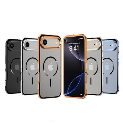 Armor King MagSafe Elastic Buckle Heat Dissipation Metal Bumper Frosted Acrylic Back Case Cover