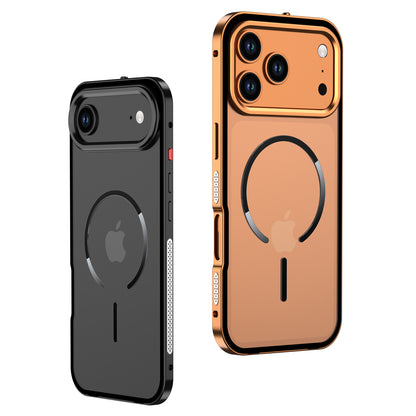 Armor King MagSafe Elastic Buckle Heat Dissipation Metal Bumper Frosted Acrylic Back Case Cover