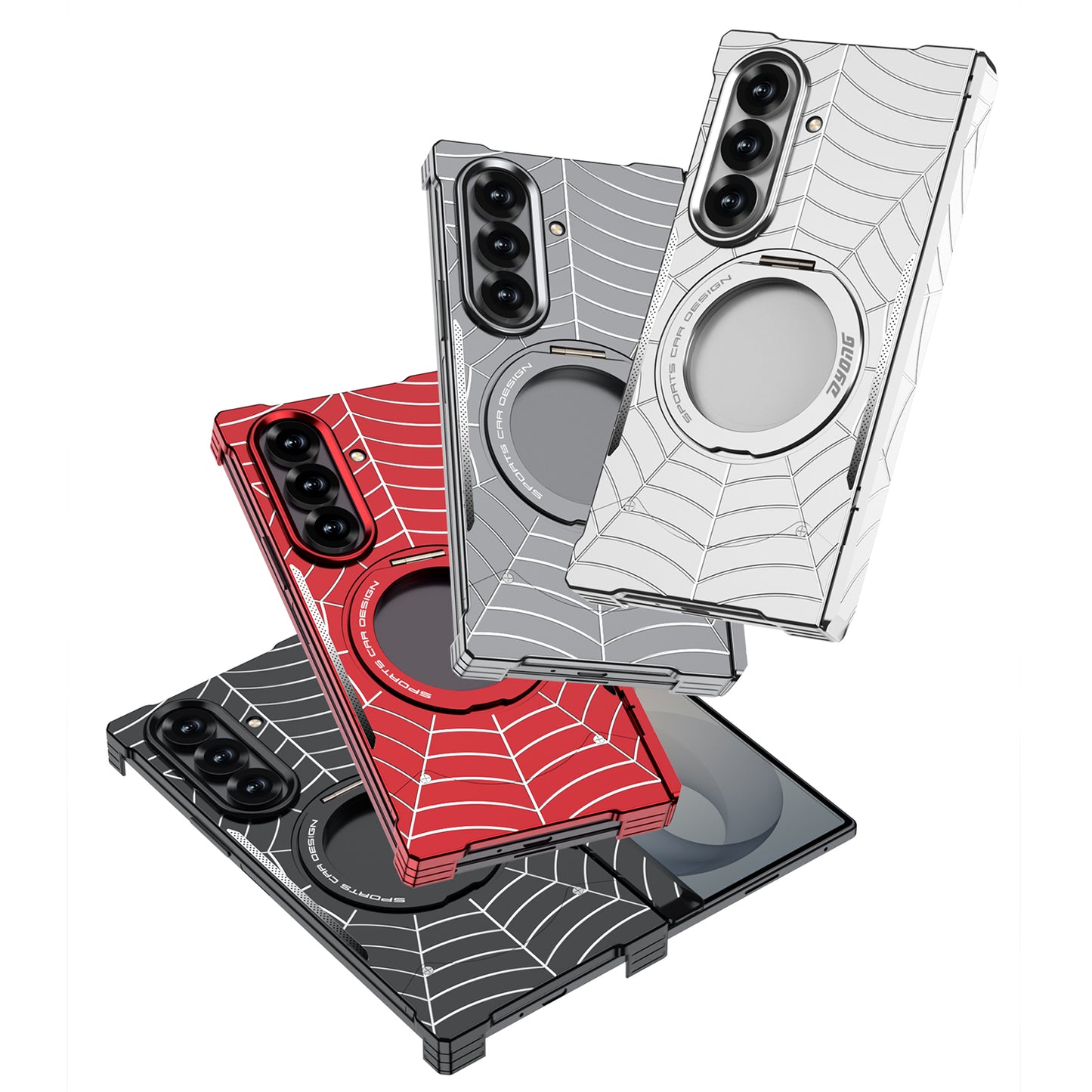 Armor King Spiderweb MagSafe Pivot Ring Stand Shockproof Frameless Metal Case Cover