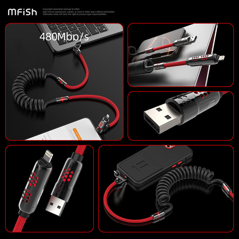 Mfish Armored Dragon VIII 240W USB-A+Type-C to Lightning+Type-C 4-in-1 Elastic Data Cable Charging Line