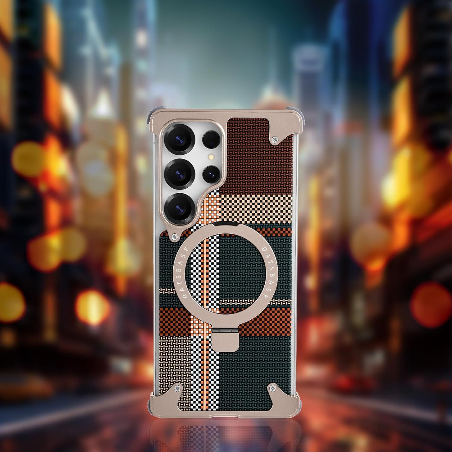 Oatsbasf MagSafe Pivot Ring Stand Air Cushion Artistic Carbon Fiber Texture Back Metal Case Cover