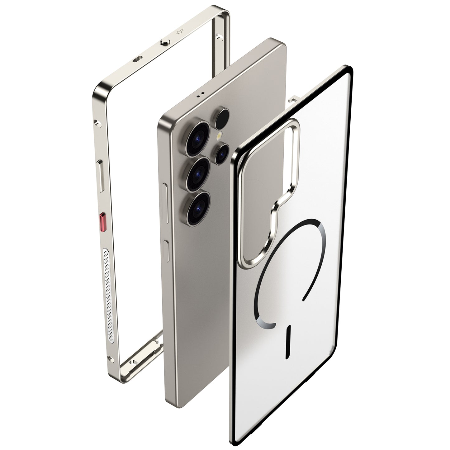 Armor King MagSafe Elastic Buckle Heat Dissipation Metal Bumper Frosted Acrylic Back Case Cover