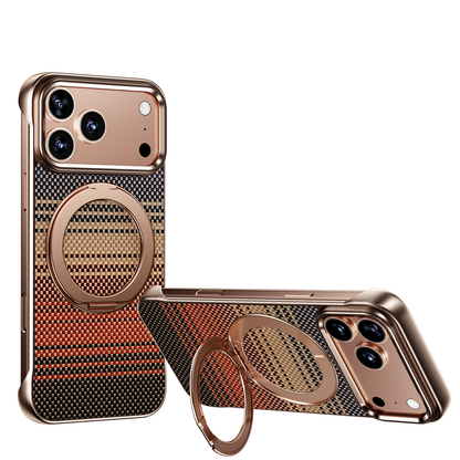 Armor King Bezel-less Aramid Fiber MagSafe Pivot Ring Stand PC Back Case Cover