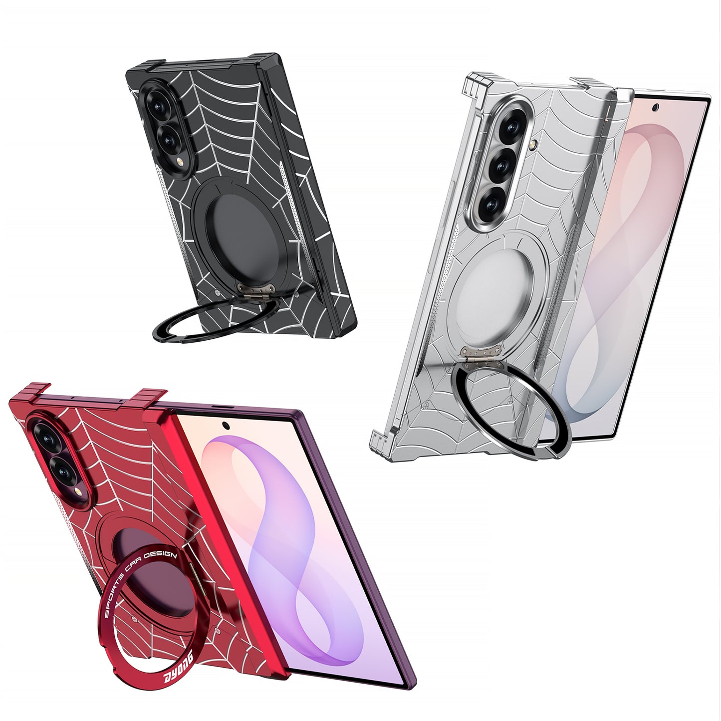 Armor King Spiderweb MagSafe Pivot Ring Stand Shockproof Frameless Metal Case Cover