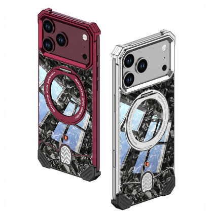 Armor King Hypercar MagSafe Pivot Ring Stand Elastic Buckle Metal+Marble Texture Back Case Cover