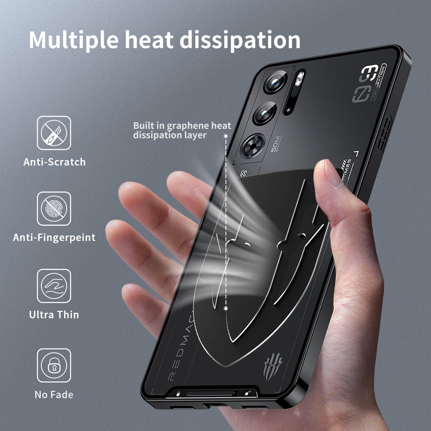 Kylin Armor Magic Shield Graphene Cooling Aluminum Metal Bumper Frosted Back Case Cover