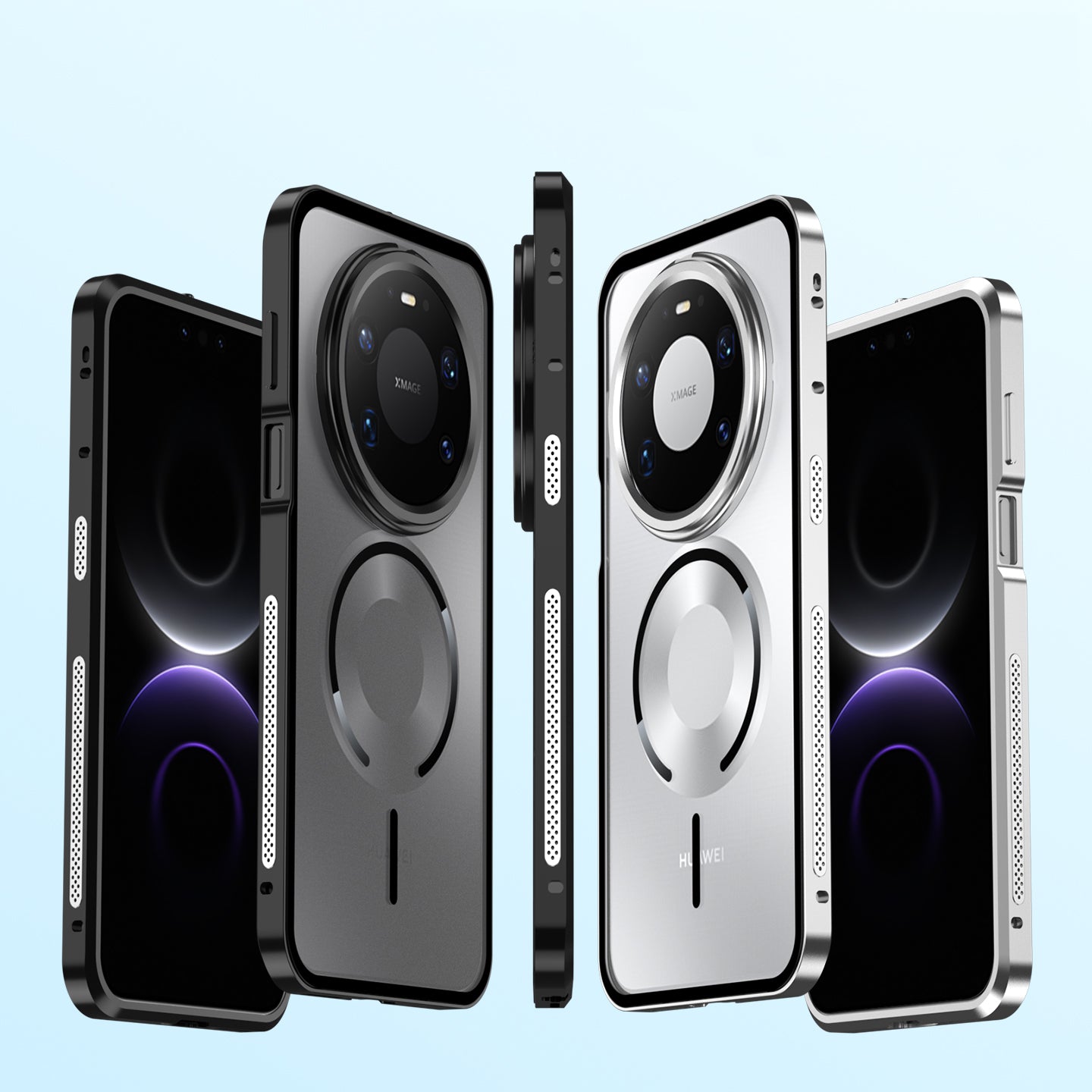 Armor King MagSafe Elastic Buckle Heat Dissipation Metal Bumper Frosted Acrylic Back Case Cover