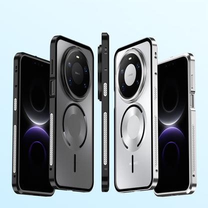 Armor King MagSafe Elastic Buckle Heat Dissipation Metal Bumper Frosted Acrylic Back Case Cover