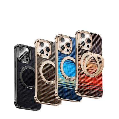 Armor King Bezel-less Aramid Fiber MagSafe Pivot Ring Stand PC Back Case Cover