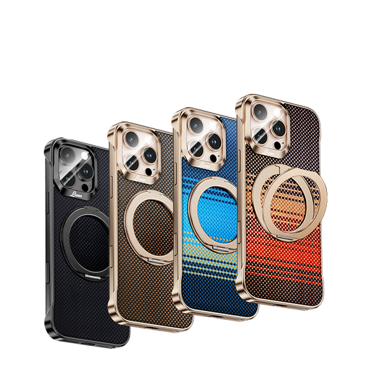 Armor King Bezel-less Aramid Fiber MagSafe Pivot Ring Stand PC Back Case Cover