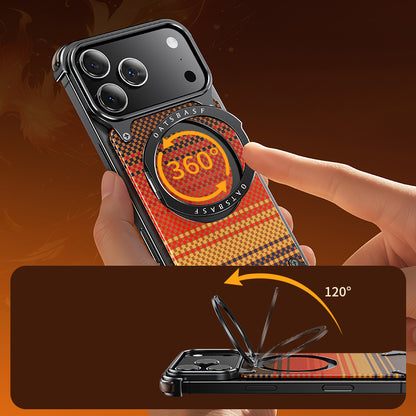 Oatsbasf MagSafe Pivot Ring Stand Air Cushion Artistic Carbon Fiber Texture Back Metal Case Cover