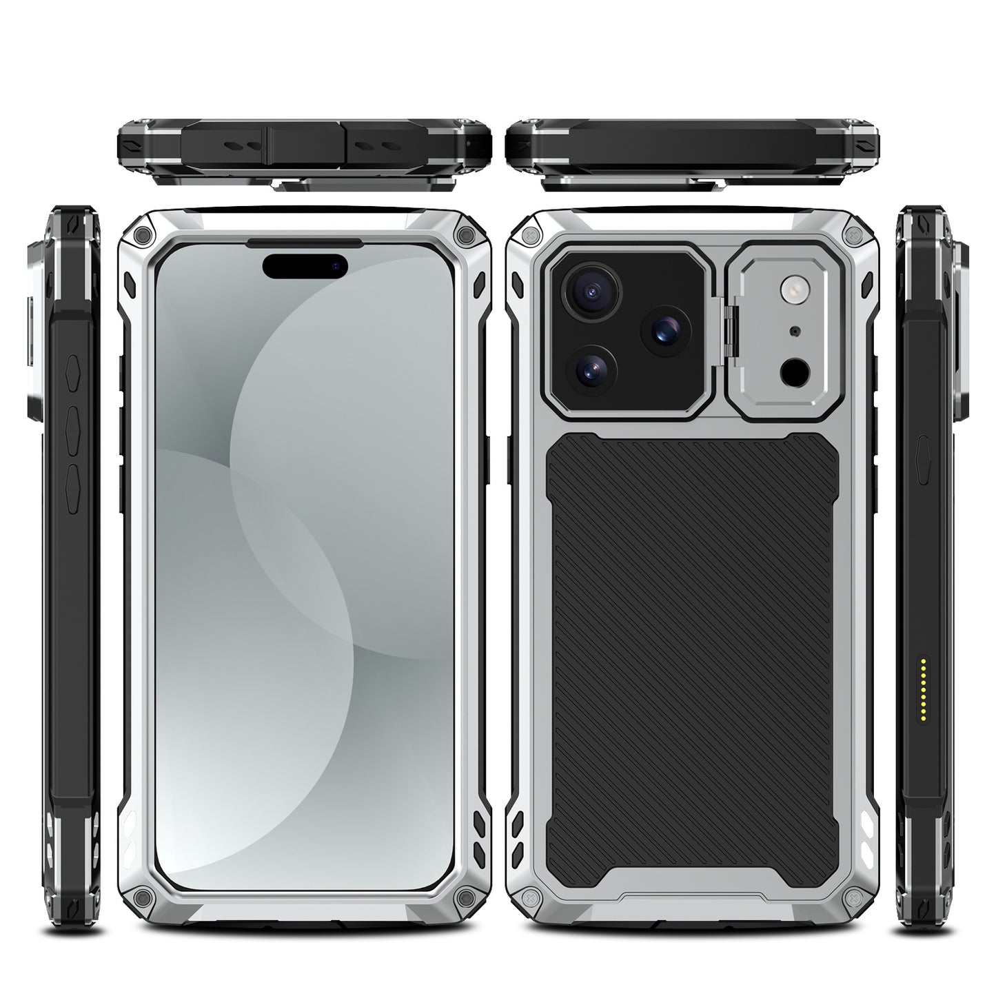 Armor King Silver Shield MagSafe Lens Protector Kickstand Military Heavy Duty Metal Case