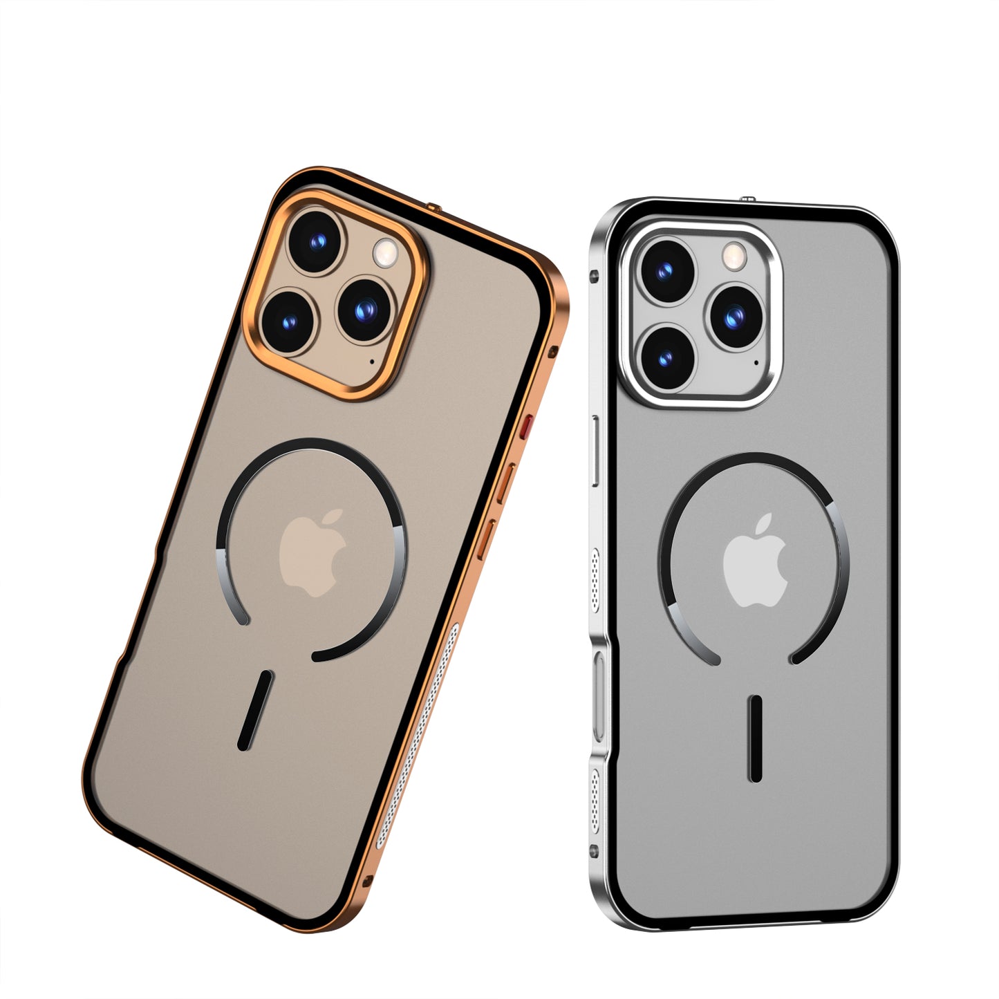 Armor King MagSafe Elastic Buckle Heat Dissipation Metal Bumper Frosted Acrylic Back Case Cover