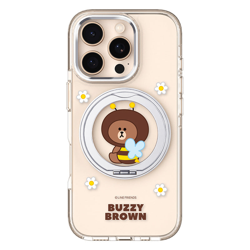Line Friends MagSafe Pivot Ring Stand Shockproof Transparent Case Cover