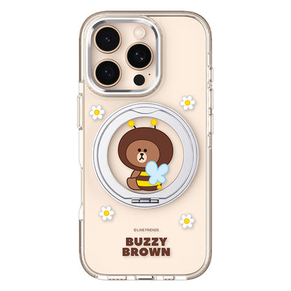 Line Friends MagSafe Pivot Ring Stand Shockproof Transparent Case Cover