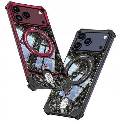 Armor King Hypercar MagSafe Pivot Ring Stand Elastic Buckle Metal+Marble Texture Back Case Cover