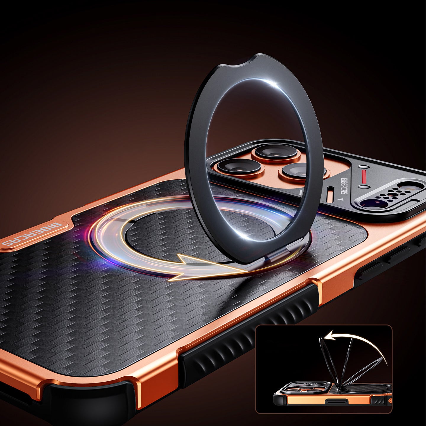 Armor King Urban Mecha MagSafe Shockproof TPU + Metal Frame + Carbon Fiber Backplate / Wooden Board Case Cover