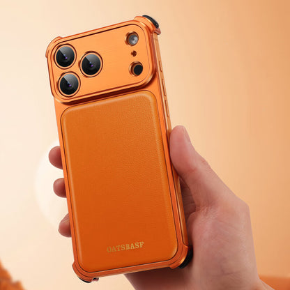 Oatsbasf Armour MagSafe Aluminum Bumper Genuine Leather Air Cushion Shockproof Case Cover