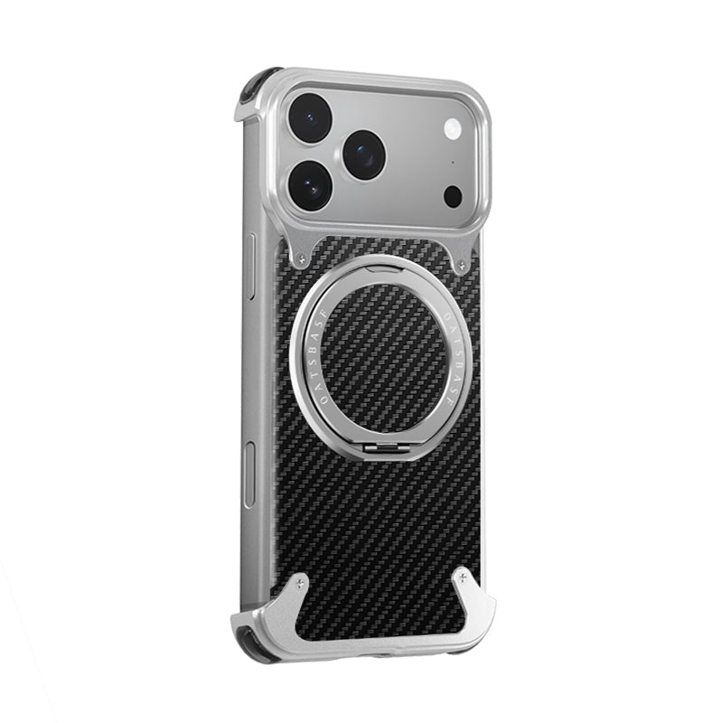 Oatsbasf MagSafe Pivot Ring Stand Air Cushion Carbon Fiber Texture Back Metal Case Cover