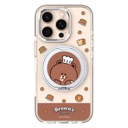 Line Friends MagSafe Pivot Ring Stand Shockproof Transparent Case Cover
