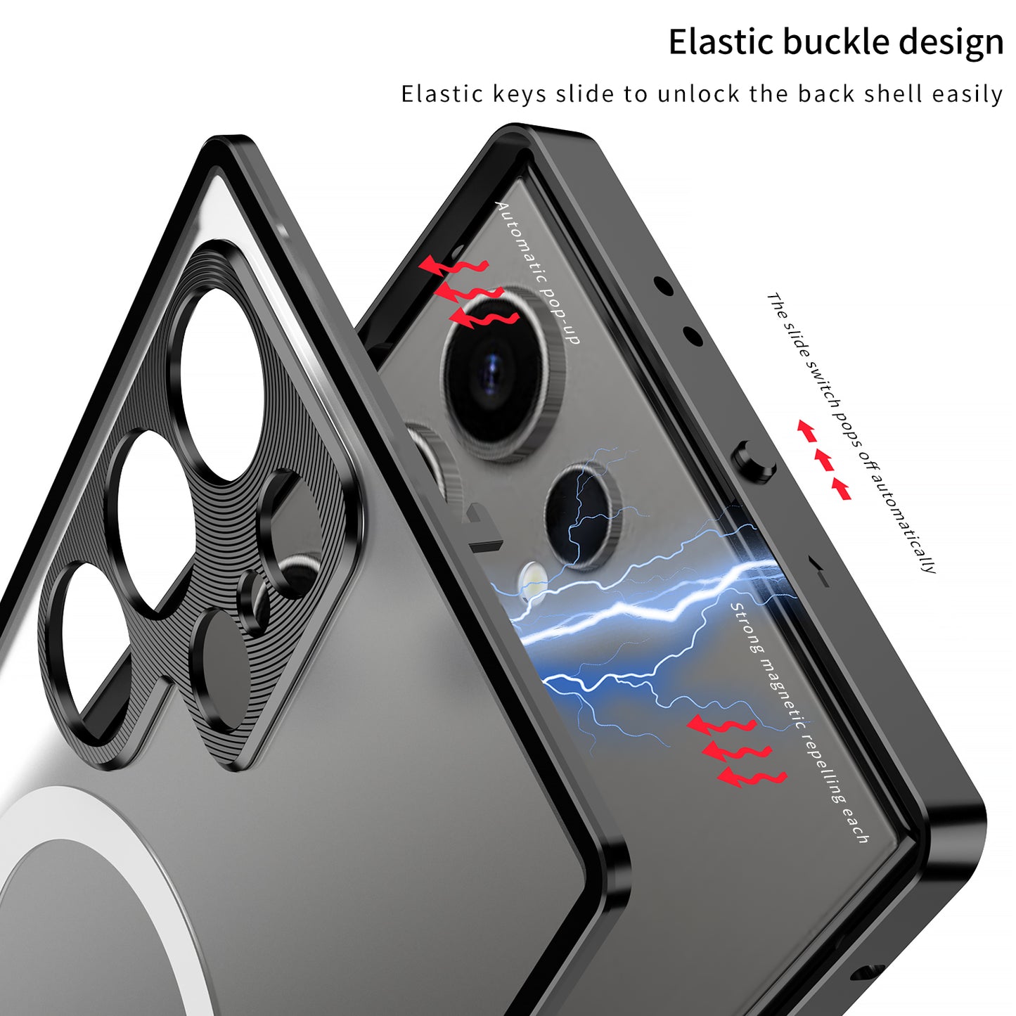 Kylin Armor Elastic Buckle MagSafe Aluminum Metal Bumper Acrylic Back Case Cover