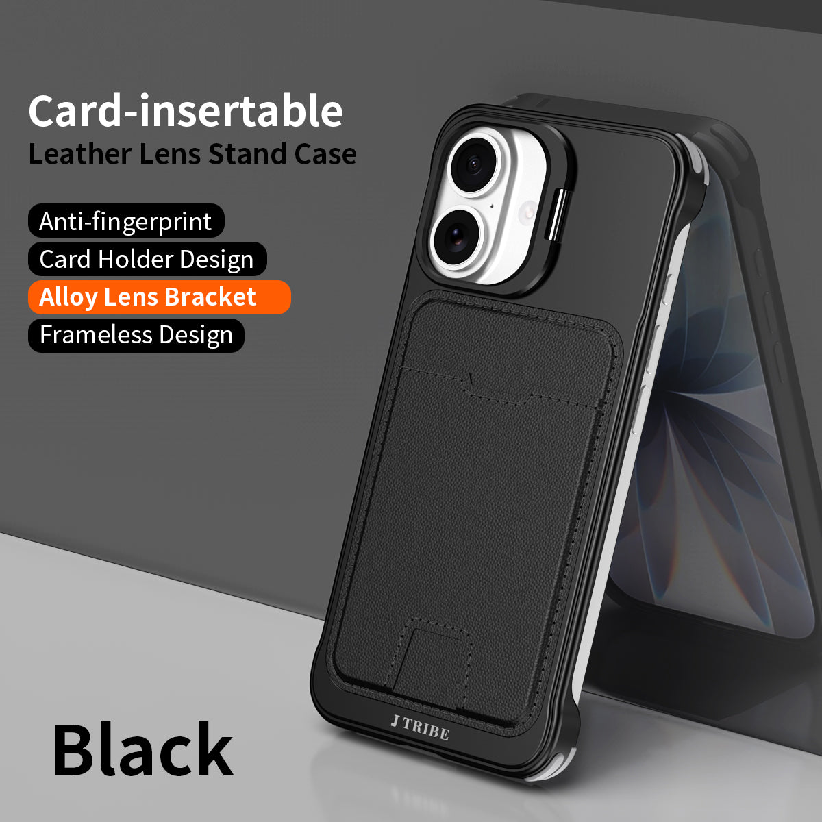 Armor King Lens Stand Leather Card Holder Borderless Metal Case Cover