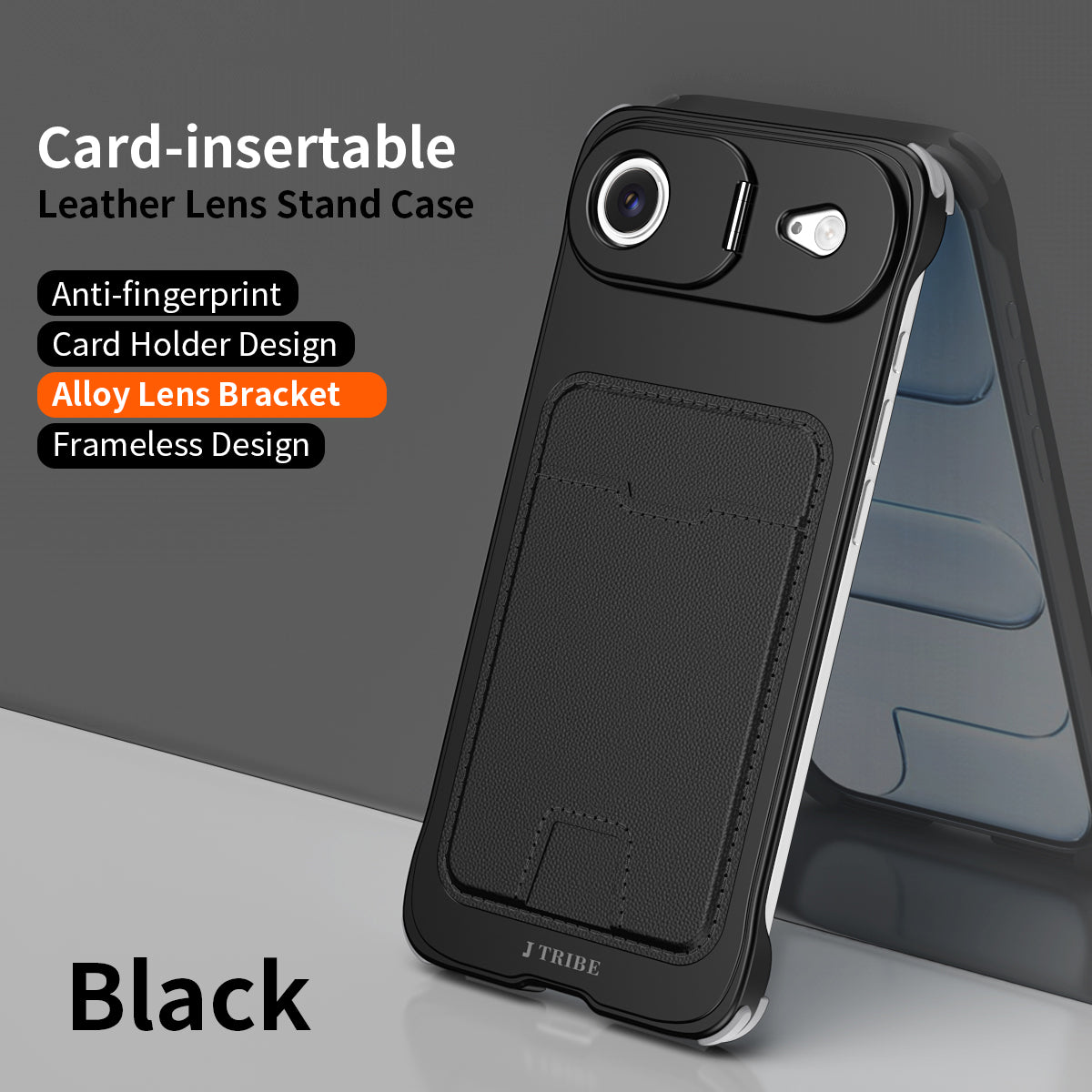 Armor King Lens Stand Leather Card Holder Borderless Metal Case Cover