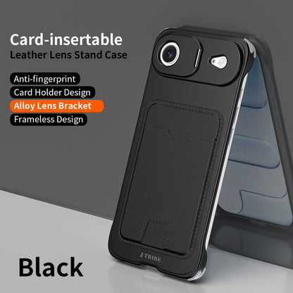 Armor King Lens Stand Leather Card Holder Borderless Metal Case Cover