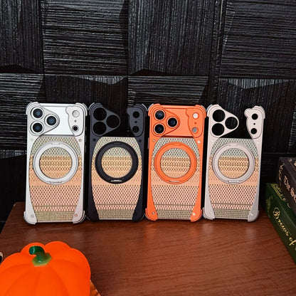 Armor King Stoat Bezel-less MagSafe Pivot Ring Stand Golden Silk Silver Brocade Metal Case Cover