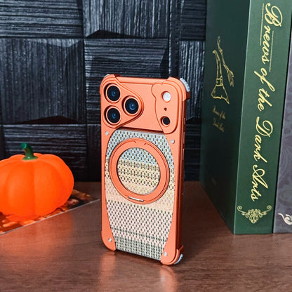 Armor King Stoat Bezel-less MagSafe Pivot Ring Stand Golden Silk Silver Brocade Metal Case Cover