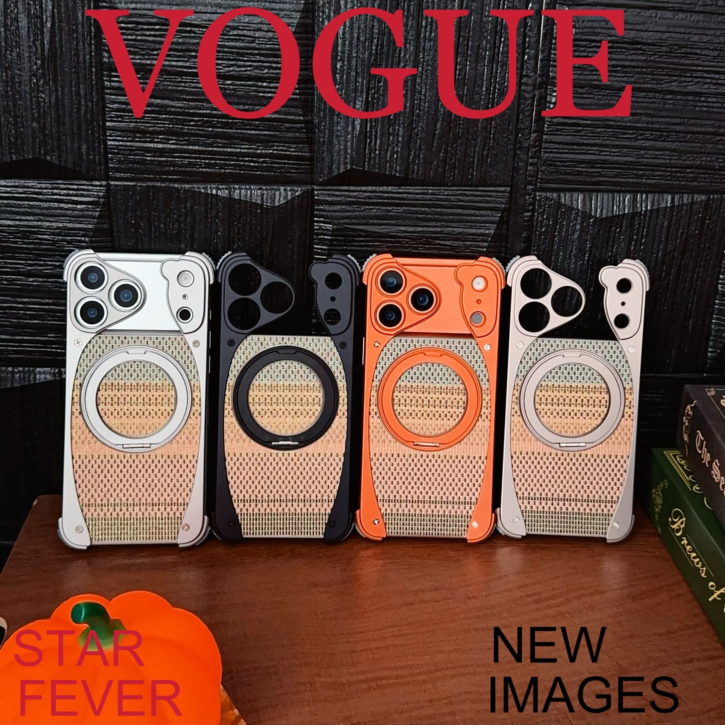 Armor King Stoat Bezel-less MagSafe Pivot Ring Stand Golden Silk Silver Brocade Metal Case Cover