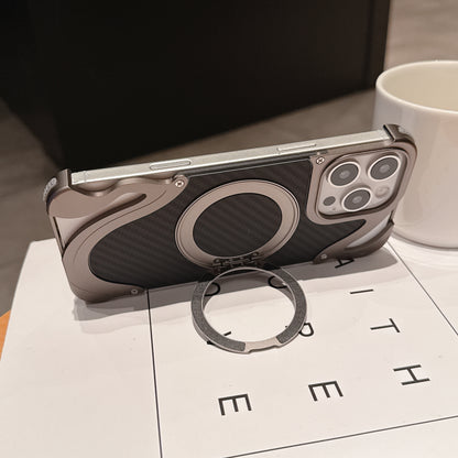 Armor King Dolphin Bezel-less MagSafe Pivot Ring Stand Aramid Fiber Metal Case Cover