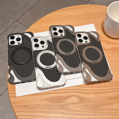 Armor King Dolphin Bezel-less MagSafe Pivot Ring Stand Aramid Fiber Metal Case Cover