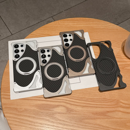 Armor King Dolphin Bezel-less MagSafe Pivot Ring Stand Aramid Fiber Metal Case Cover