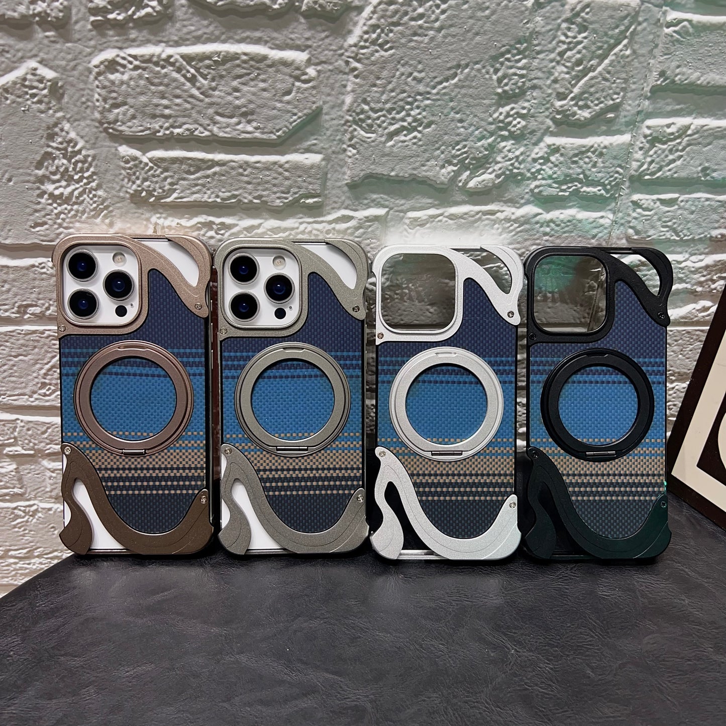 Armor King Dolphin Bezel-less MagSafe Pivot Ring Stand Aramid Fiber Metal Case Cover