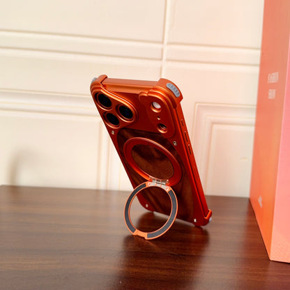 Armor King Stoat Bezel-less MagSafe Pivot Ring Stand Walnut Wood Metal Case Cover