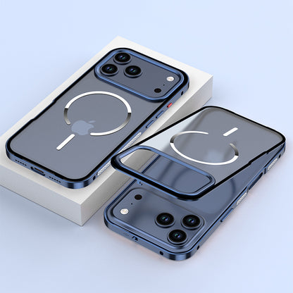 Armor King MagSafe Elastic Buckle Heat Dissipation Metal Bumper Frosted Acrylic Back Case Cover