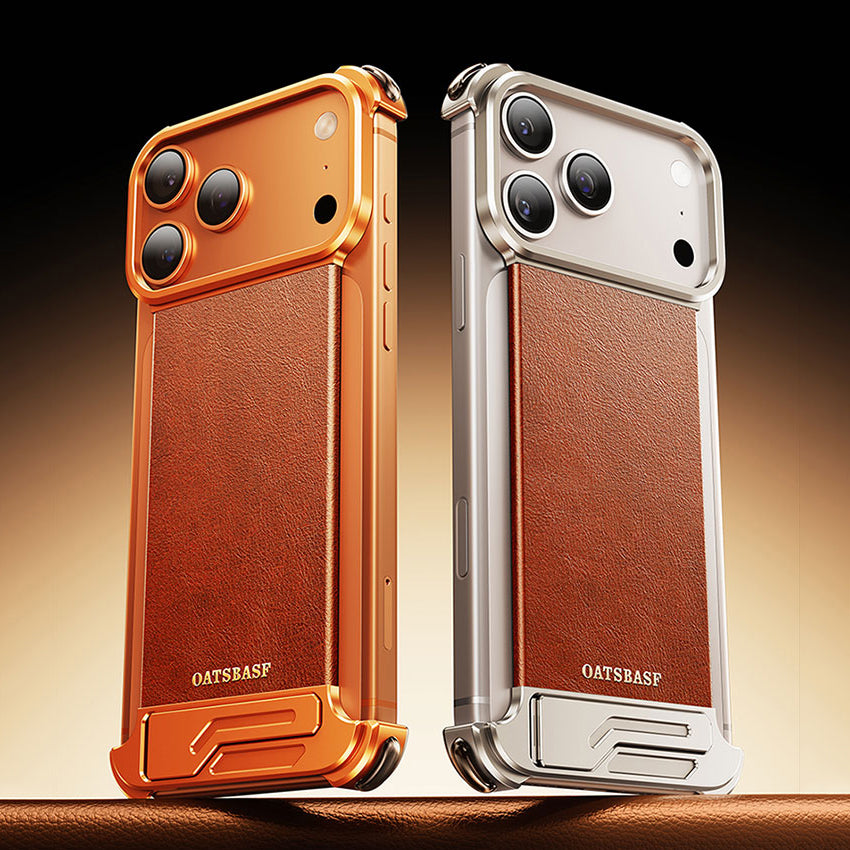 Oatsbasf Yiliupi MagSafe Hidden Stand Genuine Leather Frameless Metal Case Cover