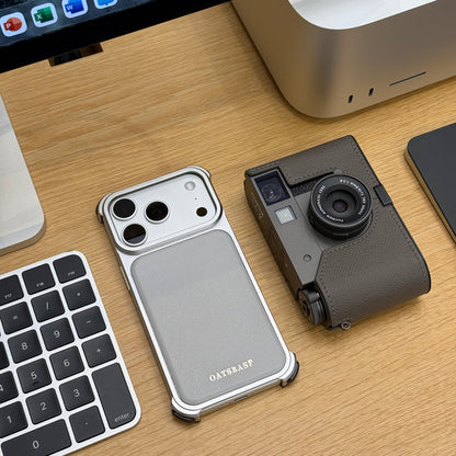 Oatsbasf Armour MagSafe Aluminum Bumper Genuine Leather Air Cushion Shockproof Case Cover