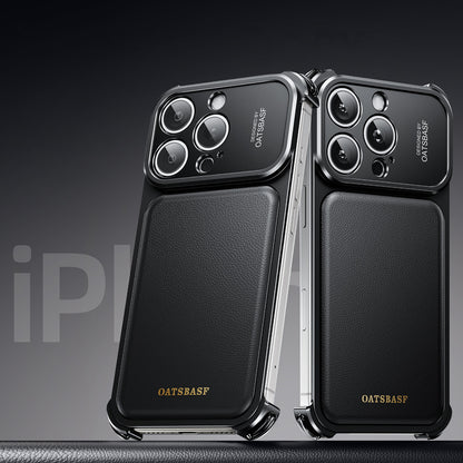 Oatsbasf Armour MagSafe Aluminum Bumper Genuine Leather Air Cushion Shockproof Case Cover