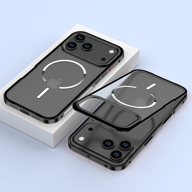 Armor King MagSafe Elastic Buckle Heat Dissipation Metal Bumper Frosted Acrylic Back Case Cover