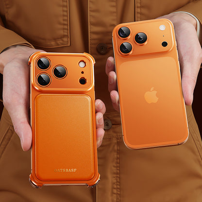 Oatsbasf Armour MagSafe Aluminum Bumper Genuine Leather Air Cushion Shockproof Case Cover