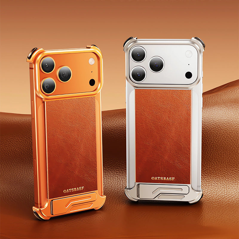 Oatsbasf Yiliupi MagSafe Hidden Stand Genuine Leather Frameless Metal Case Cover