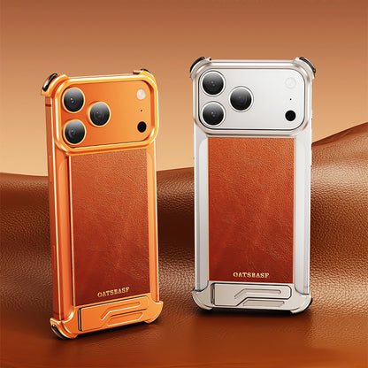 Oatsbasf Yiliupi MagSafe Hidden Stand Genuine Leather Frameless Metal Case Cover