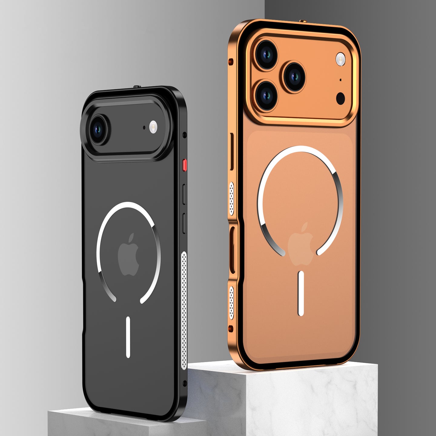 Armor King MagSafe Elastic Buckle Heat Dissipation Metal Bumper Frosted Acrylic Back Case Cover