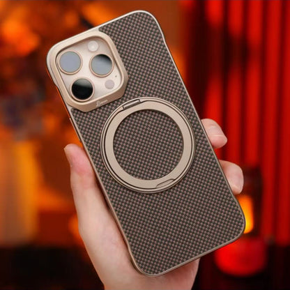 Armor King Bezel-less Aramid Fiber MagSafe Pivot Ring Stand PC Back Case Cover