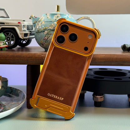 Oatsbasf Yiliupi MagSafe Hidden Stand Genuine Leather Frameless Metal Case Cover
