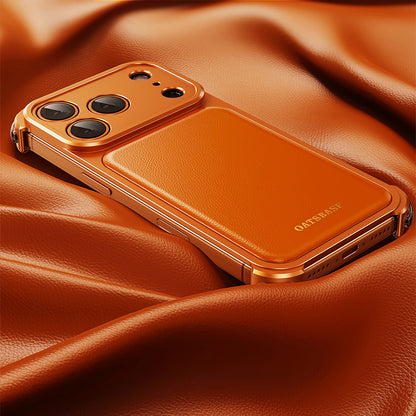 Oatsbasf Armour MagSafe Aluminum Bumper Genuine Leather Air Cushion Shockproof Case Cover