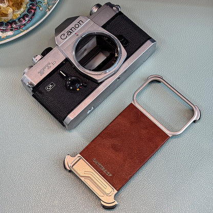 Oatsbasf Yiliupi MagSafe Hidden Stand Genuine Leather Frameless Metal Case Cover